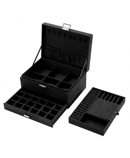 Szkatułka na biżuterię duża zamszowa czarna