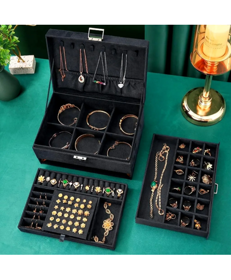 Szkatułka na biżuterię duża zamszowa czarna