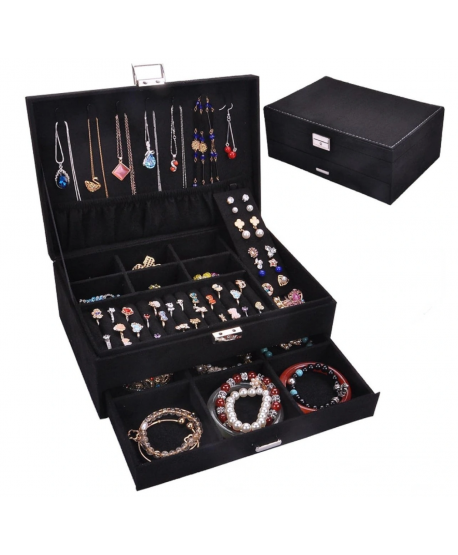 Szkatułka na biżuterię duża zamszowa czarna