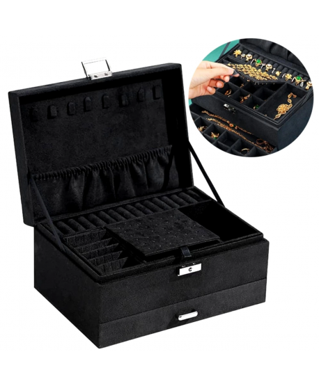 Szkatułka na biżuterię duża zamszowa czarna