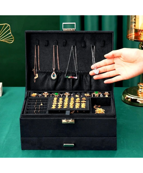 Szkatułka na biżuterię duża zamszowa czarna