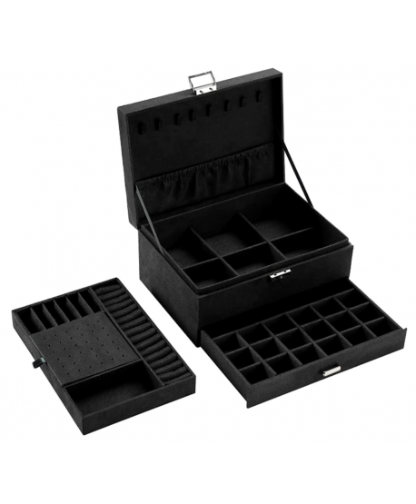 Szkatułka na biżuterię duża zamszowa czarna