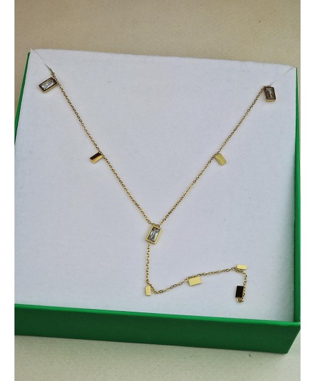 Naszyjnik krawatka stal złoty z delikatnymi cyrkoniami