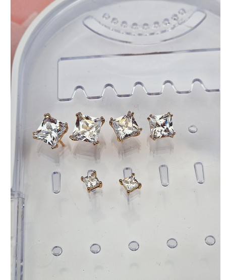 Kolczyki stal złote kwadratowe cyrkonie