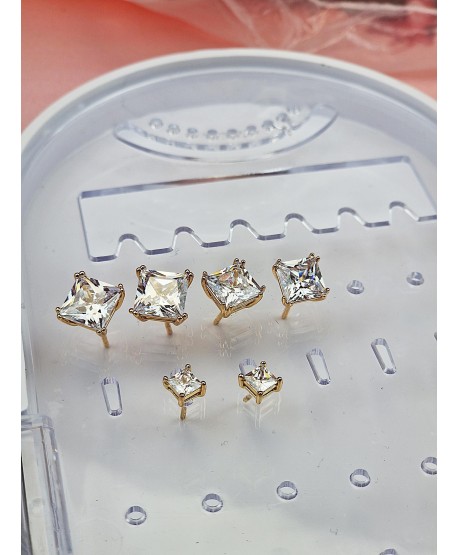 Kolczyki stal złote kwadratowe cyrkonie