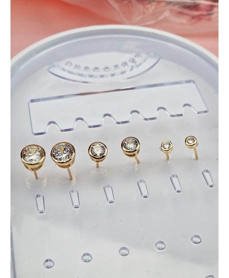 Kolczyki stalowe złote cyrkonie w obwódce do wyboru