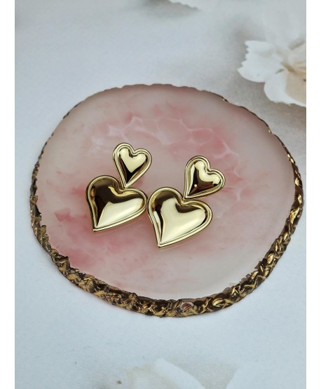 Kolczyki stal złote wiszące serca