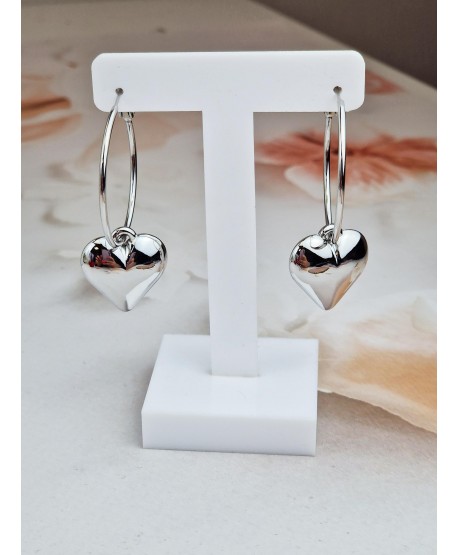 Kolczyki stal koła srebrne z serduszkami