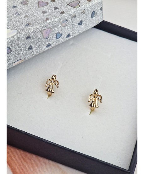 Kolczyki stal złote kółeczka z aniołkiem