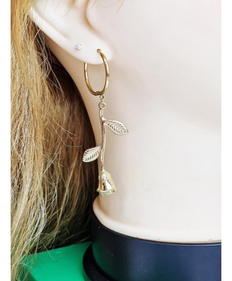 Kolczyki stal złote wiszące różyczki