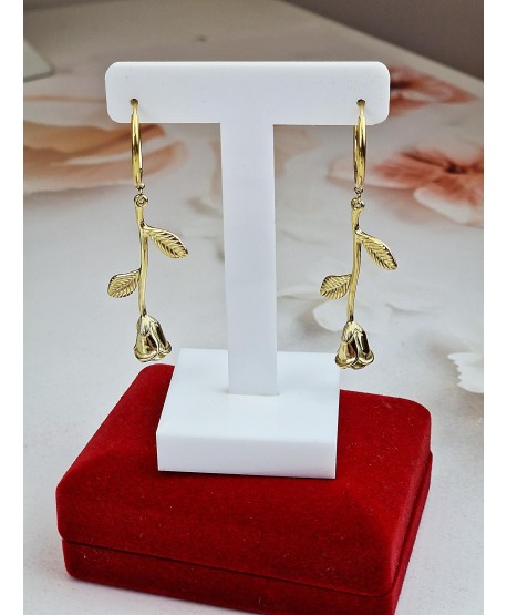 Kolczyki stal złote wiszące różyczki