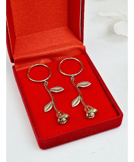 Kolczyki stal złote wiszące różyczki