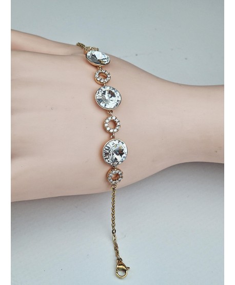 Bransoletka stal złota delikatna z cyrkoniami