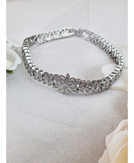 Bransoletka stal srebrna z kwiatem