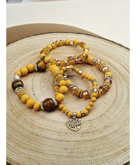 Zestaw bransoletek pomarańczowe koraliki z brązem