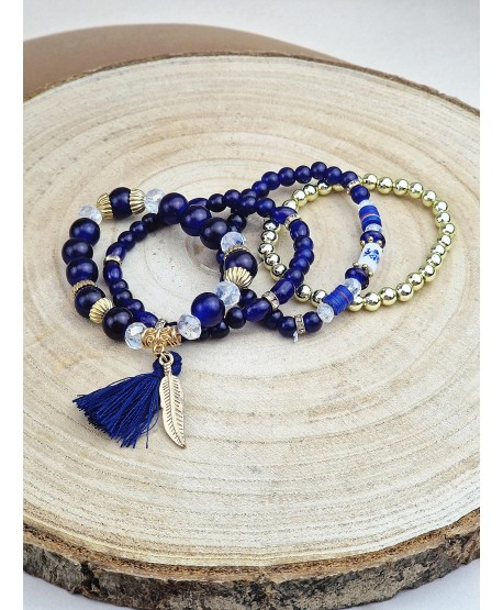 Zestaw bransoletek granatowe koraliki z dowieszkami