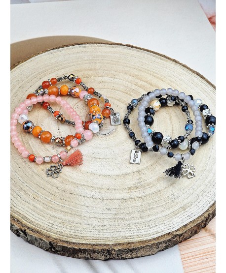Zestawy bransoletek koraliki z koniczynką i frędzelkiem