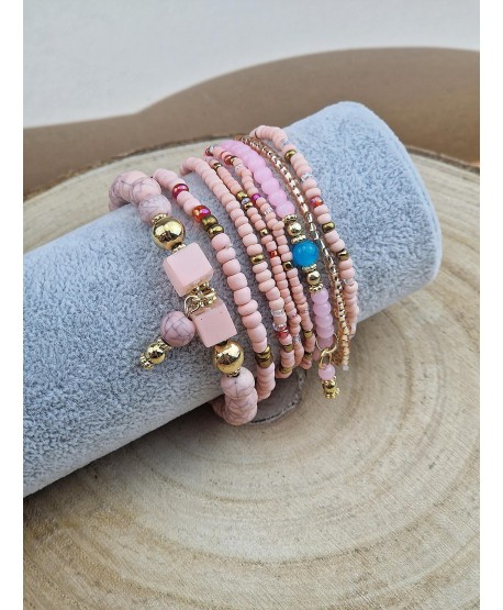 Zestawy bransoletek pastelowe drobne koraliki z kosteczkami
