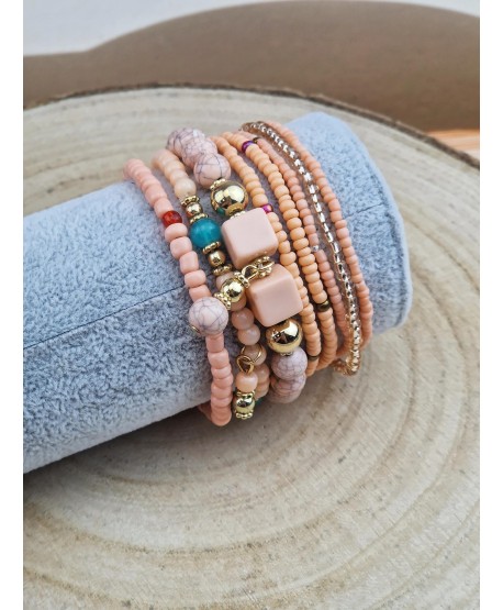 Zestawy bransoletek pastelowe drobne koraliki z kosteczkami