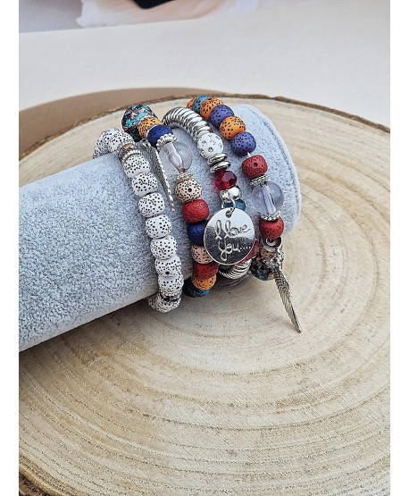 Zestaw bransoletek kolorowe koraliki a'la lawa