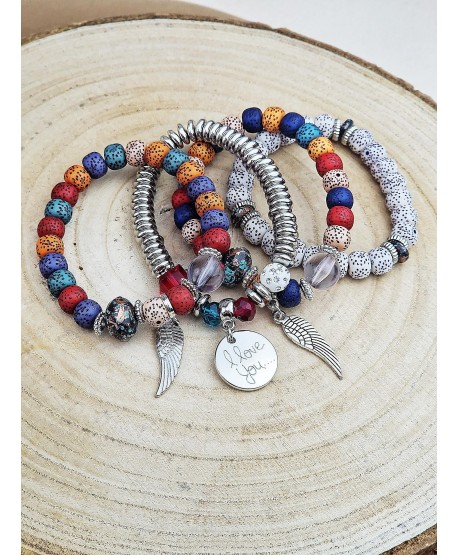 Zestaw bransoletek kolorowe koraliki a'la lawa