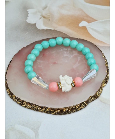 Bransoletka miętowe koraliki ze słonikiem