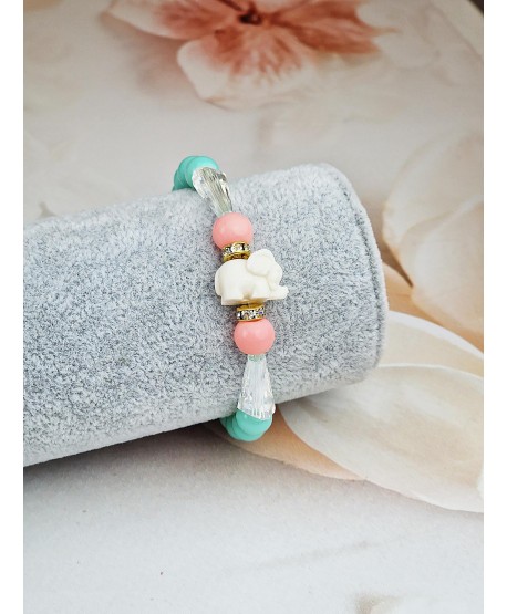 Bransoletka miętowe koraliki ze słonikiem