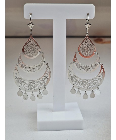 Kolczyki stal duże srebrne ażurowe z monetkami