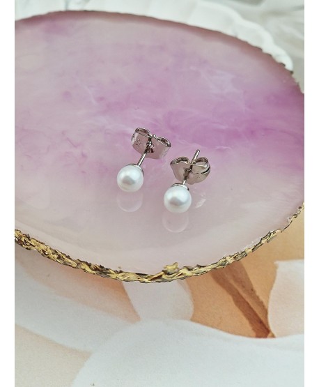 Kolczyki stal srebrne białe perełki 5 mm