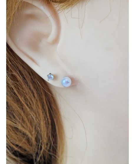 Kolczyki stal srebrne białe perełki 5 mm