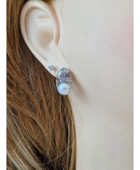 Kolczyki stal srebrne droga grecka z perełką