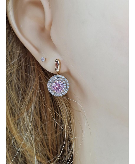 Kolczyki stal złote kolorowe cyrkonie w obwódce