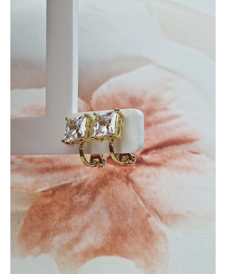 Klipsy stal złote kwadratowe cyrkonie