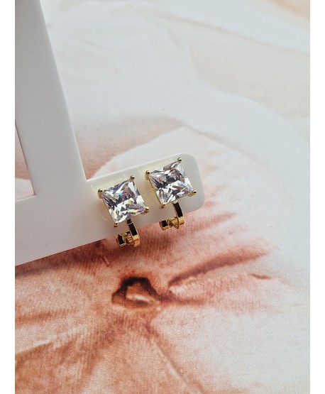 Klipsy stal złote kwadratowe cyrkonie
