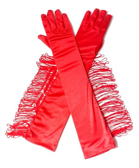 Rękawiczki satynowe czerwone długie z frędzlami