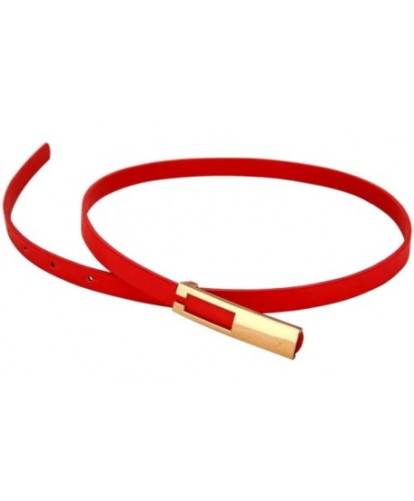 Czerwony pasek wąski prosty złota klamra