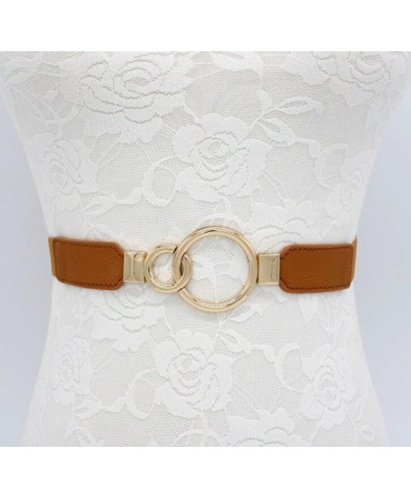 Pasek karmelowy gumowy złota klamra kółeczka