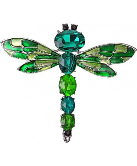 Broszka ważka z kryształków zielona