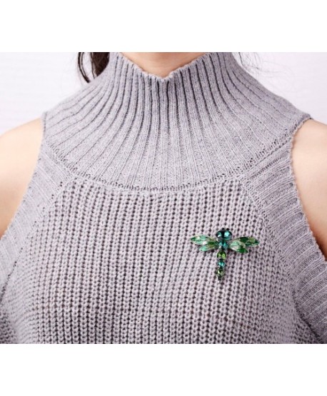 Broszka ważka z kryształków zielona