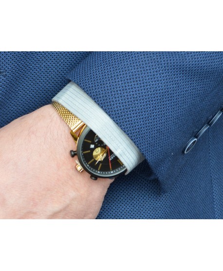 Zegarek męski na złotej taśmowej bransolecie