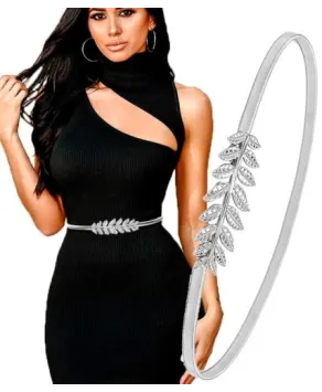 Pasek sprężynkowy z listkami laurowymi srebrny