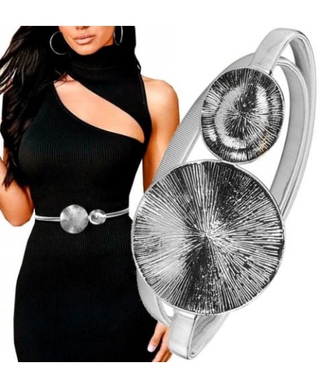 Pasek sprężynkowy srebrny z dużą klamrą