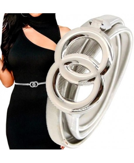 Pasek sprężynkowy srebrny z klamrą dwa kółeczka