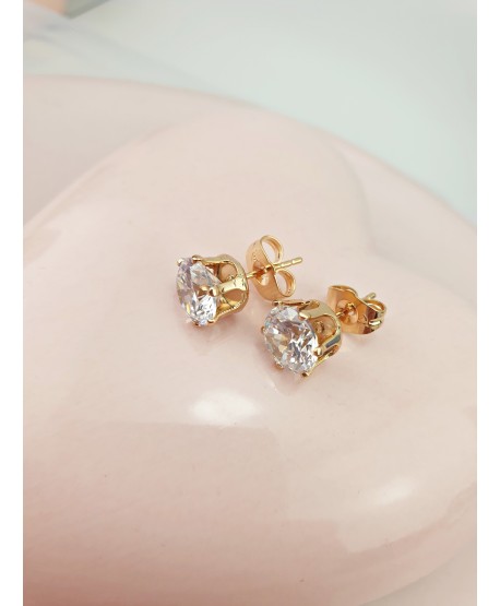 Kolczyki stal złote cyrkonie na wysokich łapkach