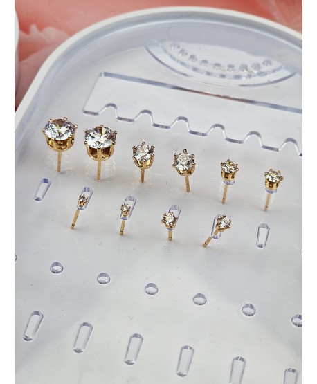 Kolczyki stal złote cyrkonie na wysokich łapkach