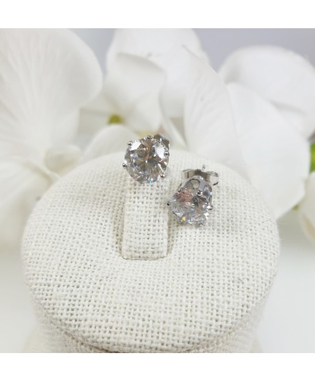 Kolczyki stal srebrne cyrkonie w wysokich uchwytach