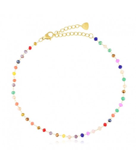 Bransoletka na kostkę stal z kolorowymi koralikami