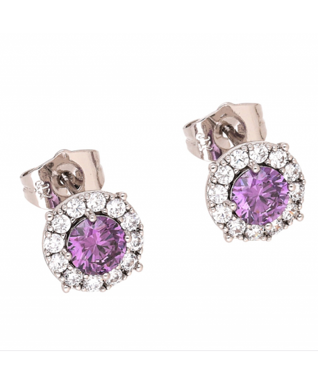 Kolczyki stal cyrkonia w obwódce fioletowa