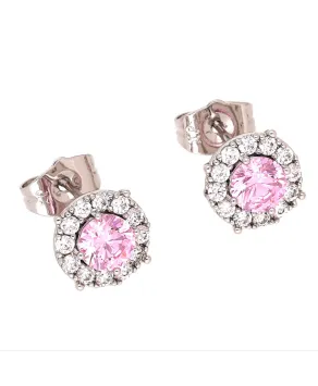 Kolczyki stal cyrkonia w obwódce różowa