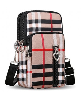 Torebka na telefon portfel crossbody w kratkę beżowa